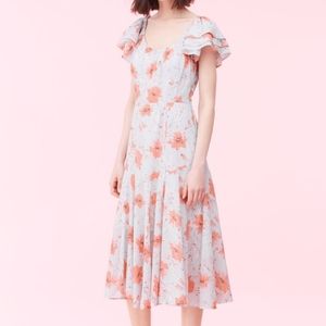 Rebecca Taylor Gray and Orange Ruffle Midi Dress